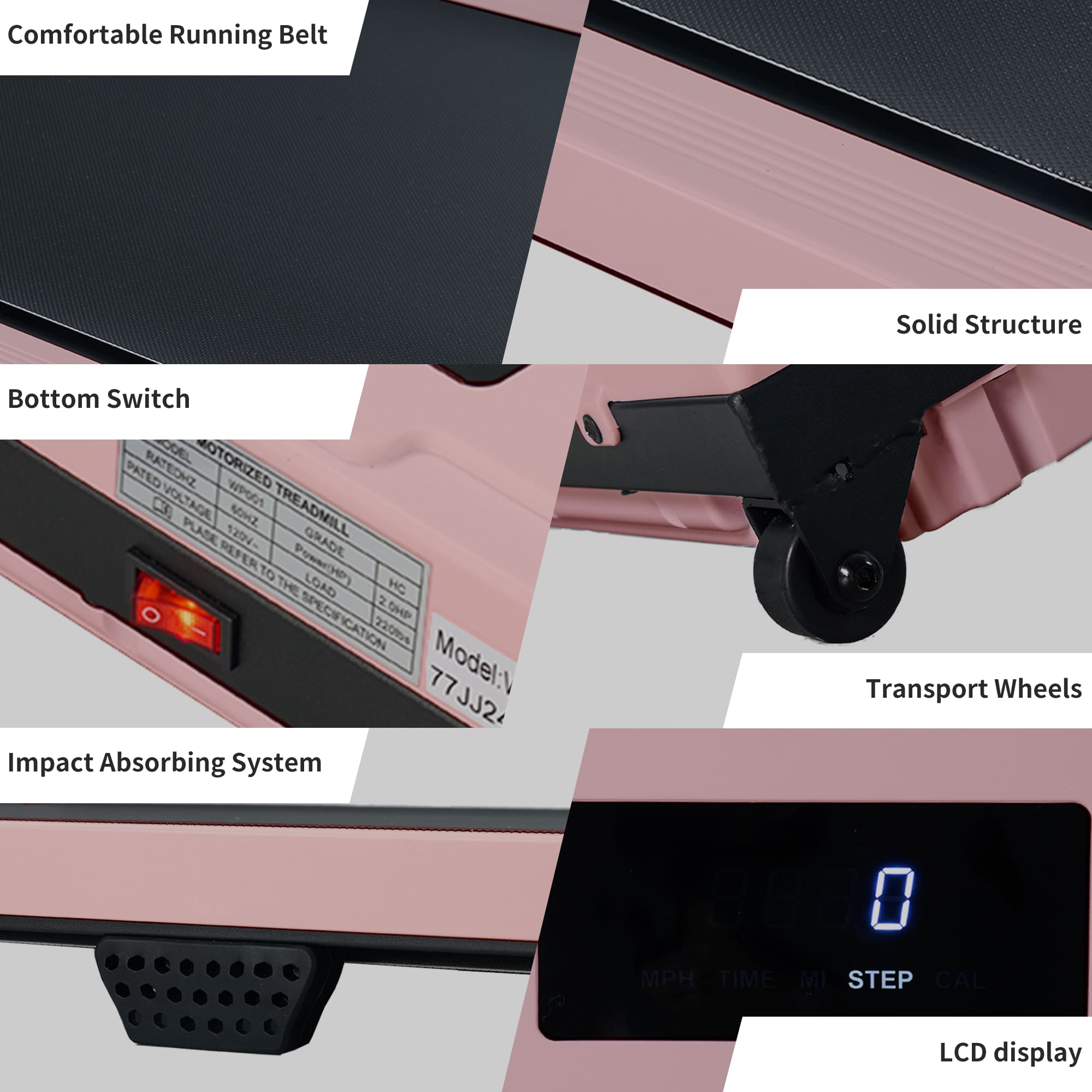 Walking Pad With Quiet 2.0 HP Brushless Motor, Countdown Modes, Spacious Running Area, 220 Lbs Weight Capacity For Home Or Office Workouts, 3 In 1 Portable Treadmill Walking, Pink_voghion.com